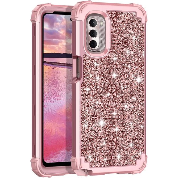 Casetego Phone Case for Motorola G Stylus 5G/4G 2022 Case Glitter Sparkle Bling Heavy Duty Hybrid High Impact Shockproof Protective Cover,Shiny Rose Gold
