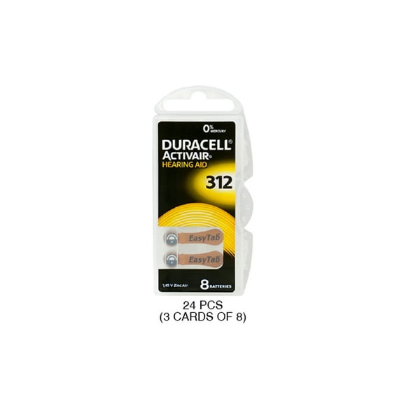288 x Size 312 Duracell Easy Tab Hearing Aid Batteries (DA312)