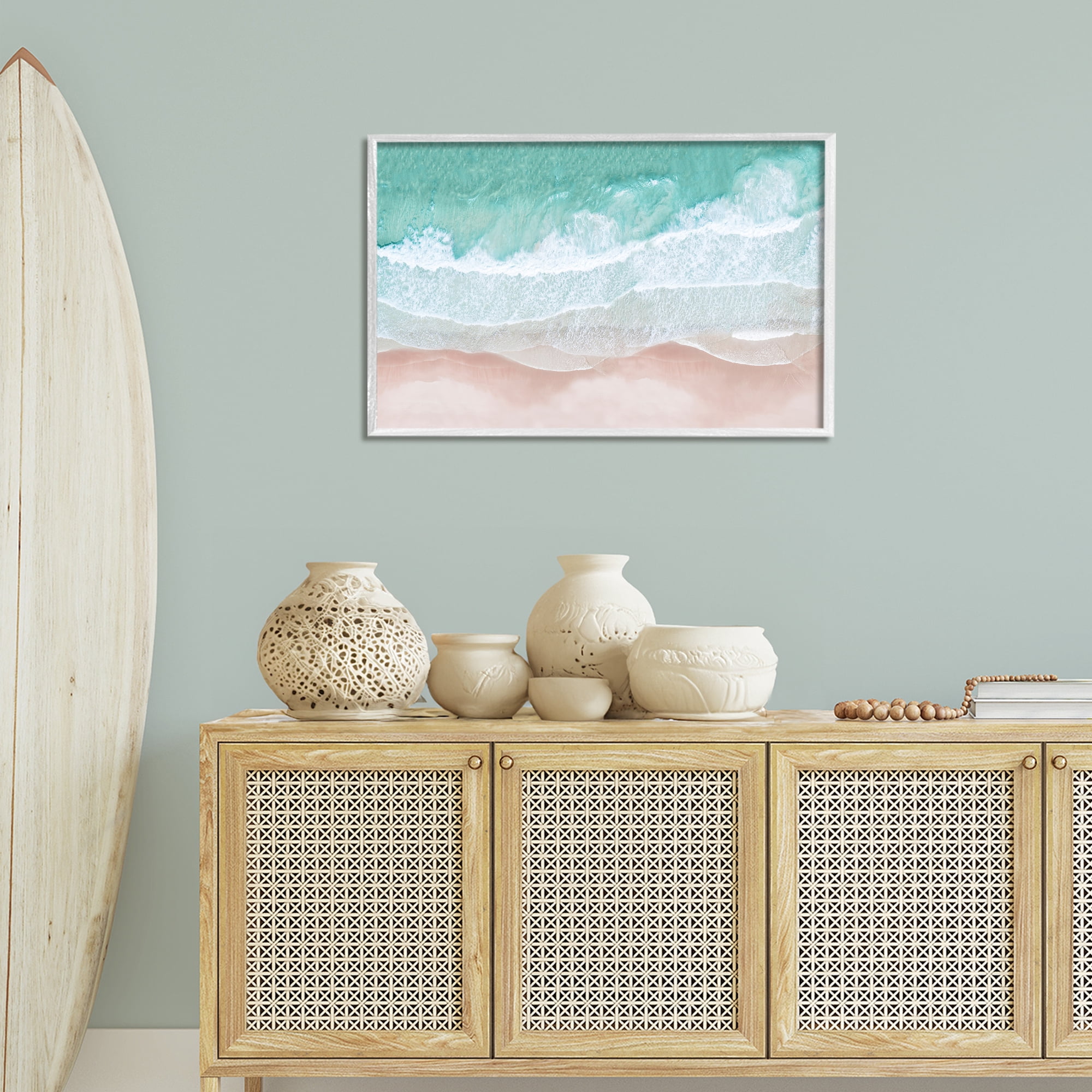 Stupell Industries Aerial Sea View Coastal Painting White Framed Art Print Wall Art, 30 x 20