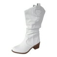 thumbnail image 5 of Womens Slouch Wide Mid Calf Cowboy Boots Winter Fall Casual Slouchy Leather Pointed Toe Western Cowgirl Boots White Size 8.5, 5 of 6