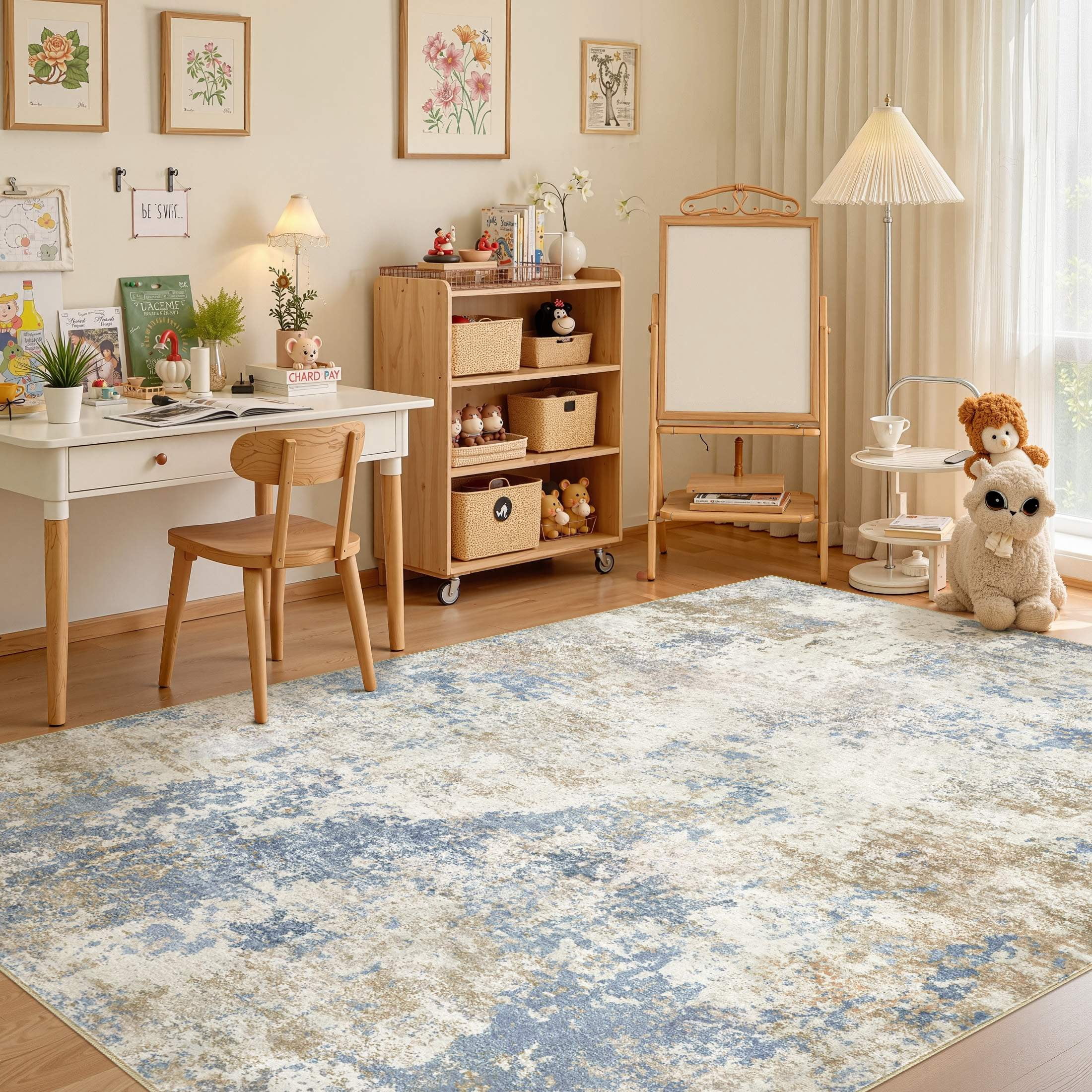 UERMEI 6'x9' Area Rugs for Living Room, Washable Non-slip Soft Indoor Modern Abstract Rug for Bedroom Dining Room Office Home Decor Carpet, Blue & Brown