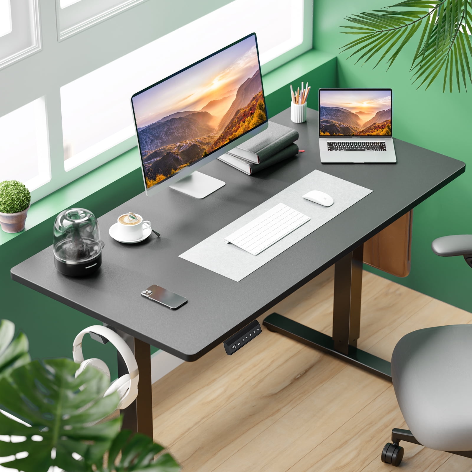 edx Electric Standing Desk & Computer Office Chair Set, 48 x 24 Inches Height Adjustable Desk & Desk Chair, Ergonomic Stand up Desk with Memory Preset for Home Office