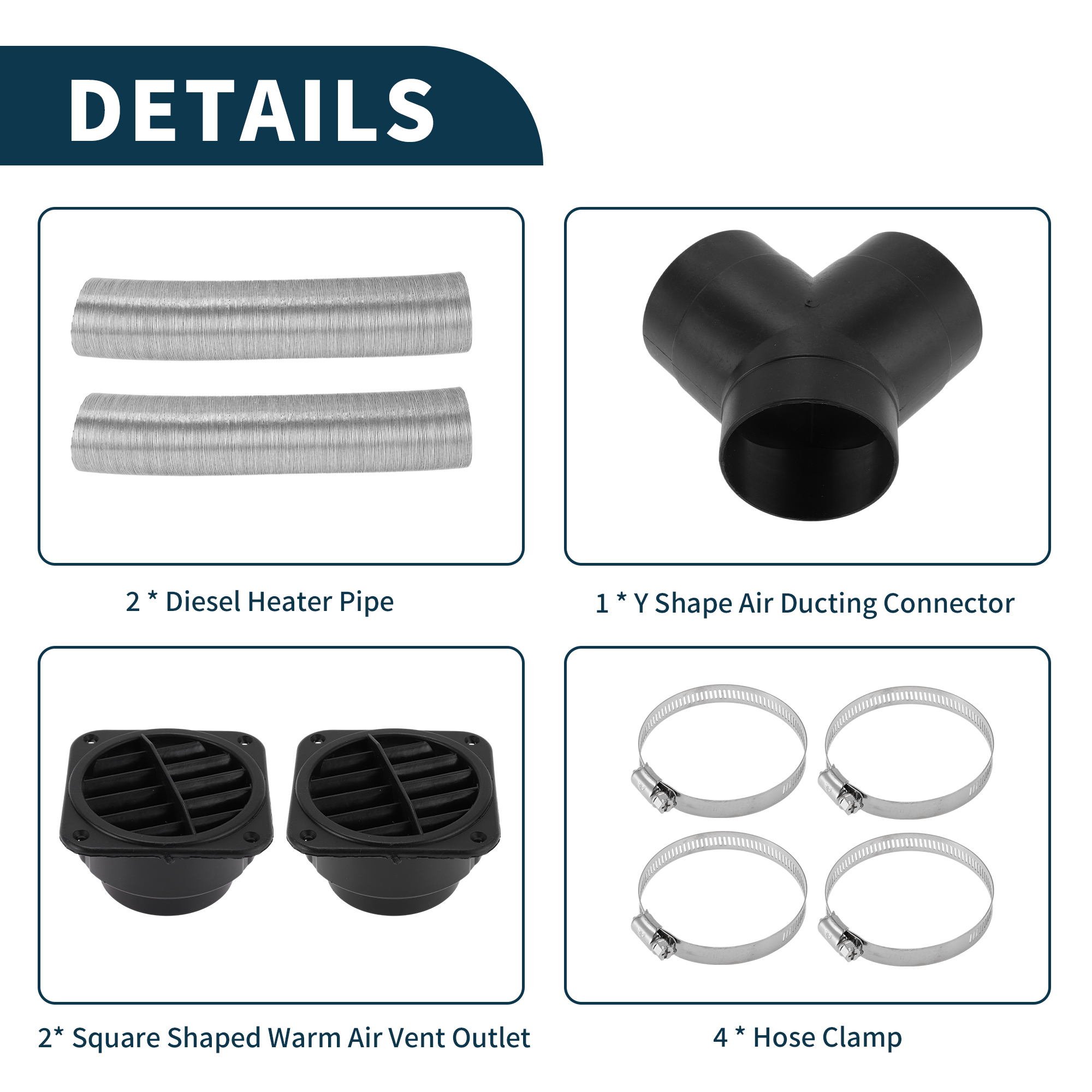Unique Bargains 75mm Dia 80cm Car Heater Duct Kit Car Heater Duct Pipe Hose Set for Diesel Heater Silver Tone