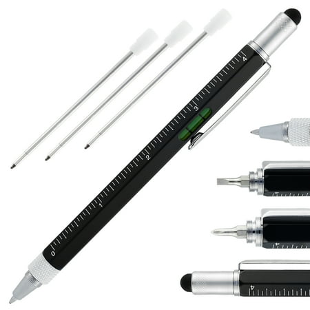 

Toorise Multi Tool Pen 6 In 1 Ballpoint Pen with Ruler Level Cross Flat Head Screwdriver Touch Screen Pocket Multitool Pen with 3 Refills Engineer Carpenter Construction Tools