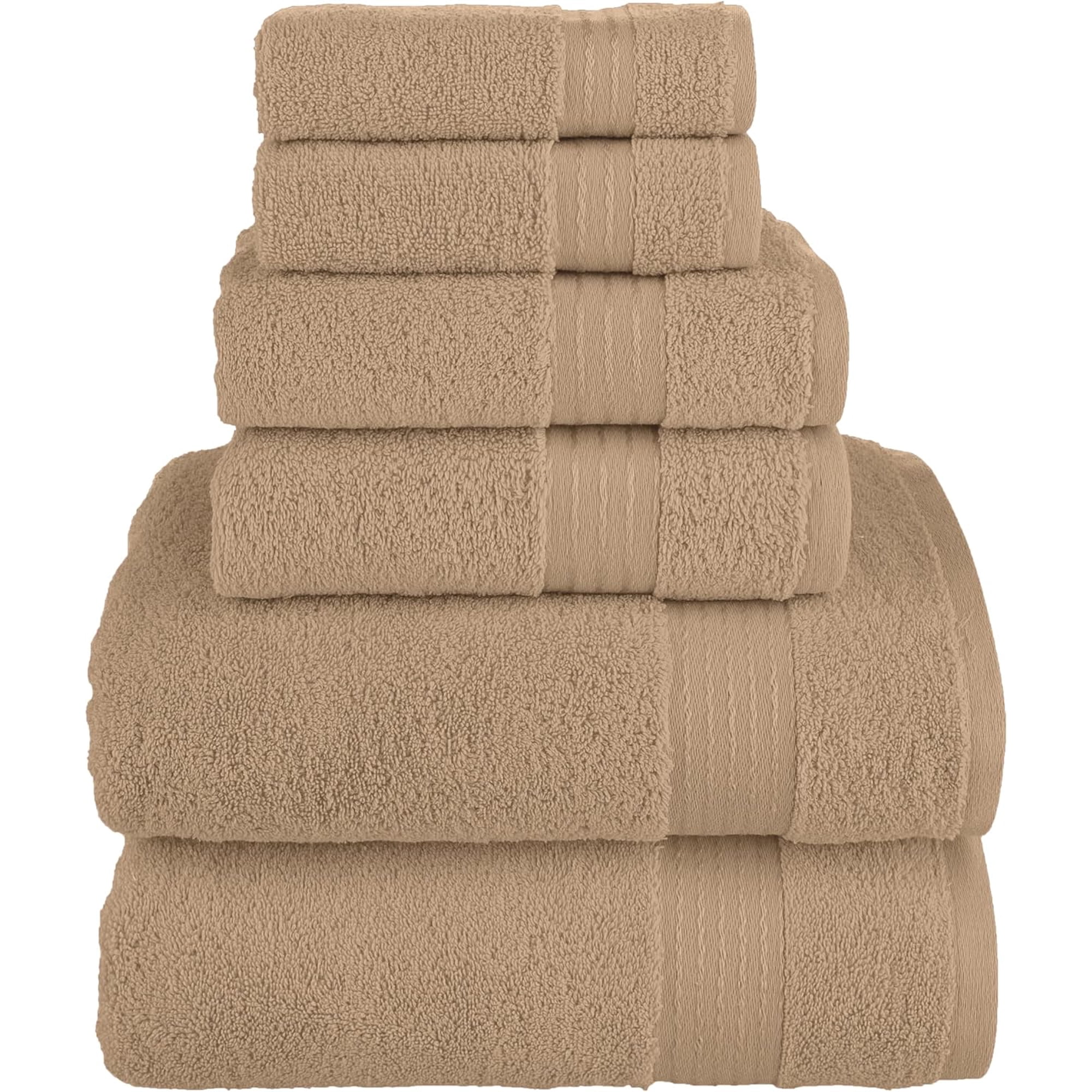 100% Turkish Cotton 6 Pcs Bath Towel Set, Luxury Bath Towels for Bathroom, Soft & Absorbent Bathroom Towels Set (2 Bath Towels, 2 Hand Towels, 2 Washcloths), Taupe