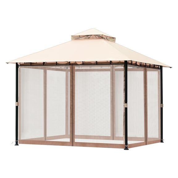 KFFKFF Outdoor Pavilion for 6-8 Individuals, 10 x 10 FT Garden Canopy, Includes Insect Mesh, Sturdy Metal Structure, and PU Coated 180G Polyester, Exterior Shade Structure for Patio, Lawn, Garden