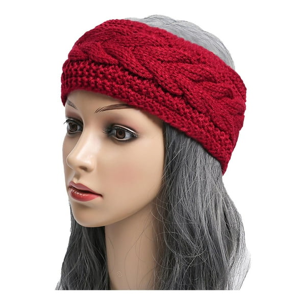 ZQUUVOU Women's Knit Handband Solid Color Sports Plush Headband Winter Ear Warmer with Thermal Lining for Cold Weather Red