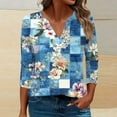 thumbnail image 5 of cocolona Womens 3/4 Sleeve Tops 2025 Fall V Neck Lightweight Shirts Business Casual Work Blouse Fashion Floral Print T-shirts, 5 of 6