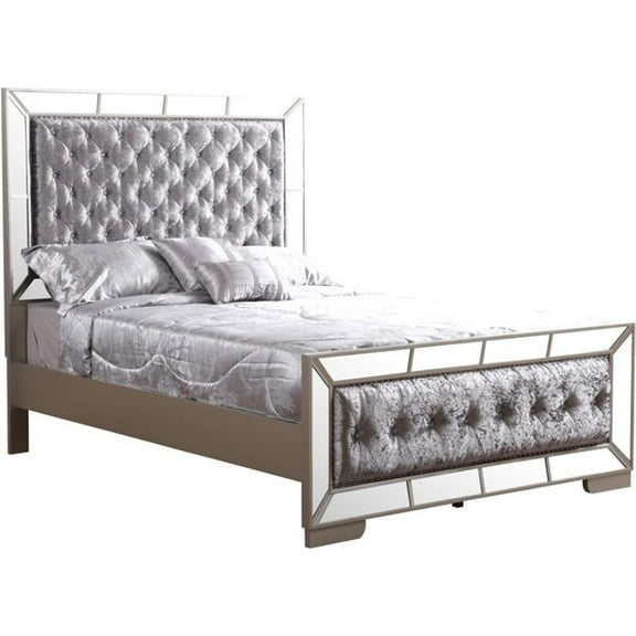 Maklaine Modern Wood King Panel Bed in Silver Champagne Finish
