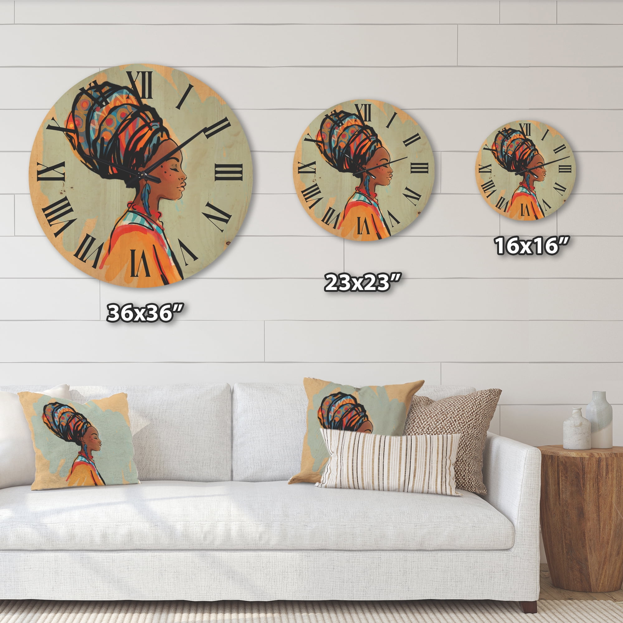 Designart 'Portrait of African American Woman With Turban III' Modern Wood Wall Clock
