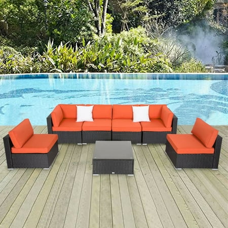 Kinbor 7pcs Outdoor Patio Furniture Sectional Pe Wicker Rattan Sofa Kinbor 7pcs Outdoor Patio Furniture Sectional Pe Wicker Rattan Sofa Set Orange