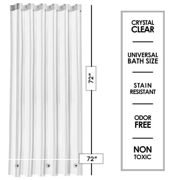 Virtu Premium 8G Plastic Shower Curtain Liner Mildew Resistant, Waterproof Shower Liner, 72" X 72", Clear