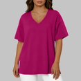 thumbnail image 7 of Htigea Plus Size Short Sleeve Tops for Women Casual Loose Fit T-Shirt Summer V-Neck Pullover Tee Hot Pink XXXL, 7 of 7