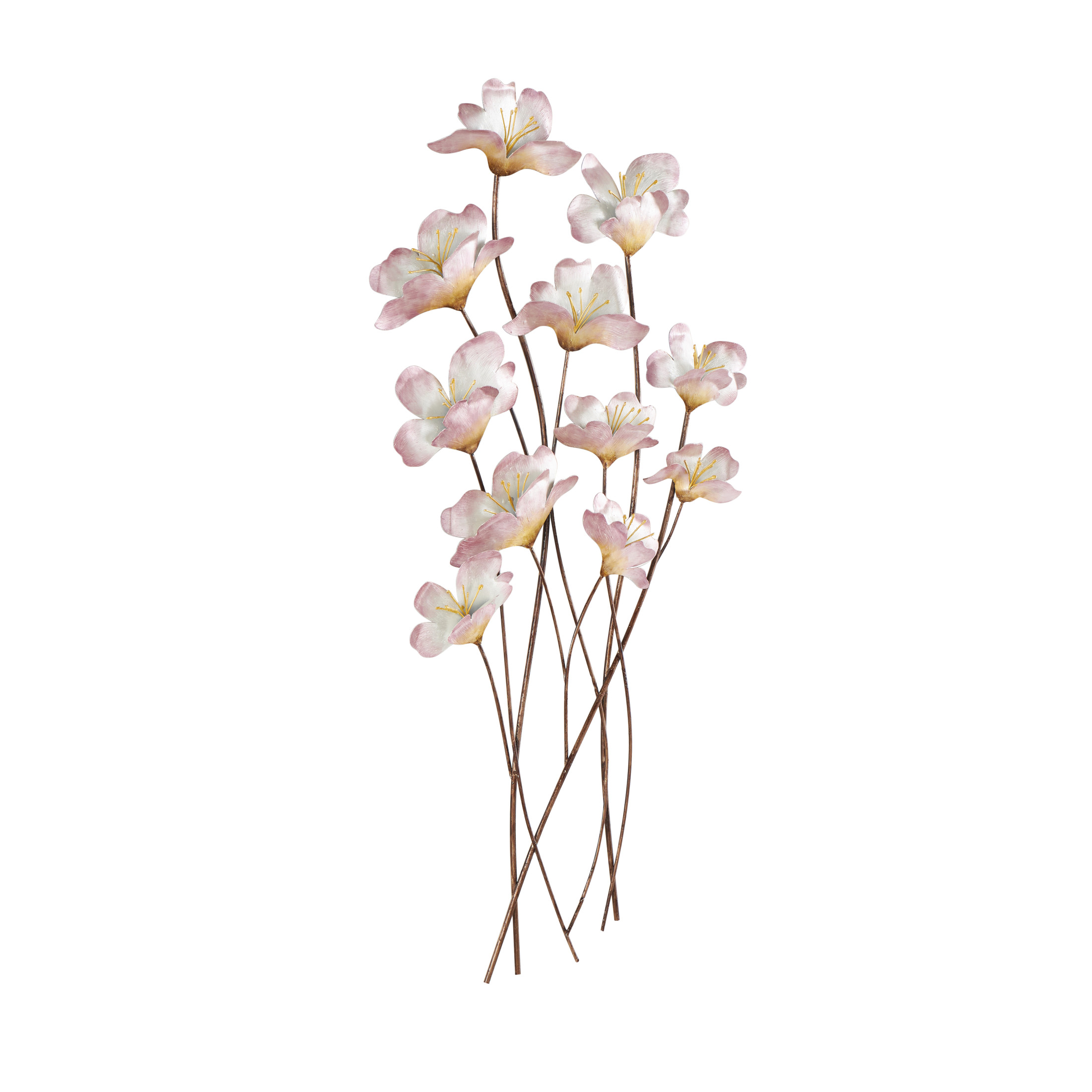 DecMode Pink Metal Floral Wall Decor with Copper Stems