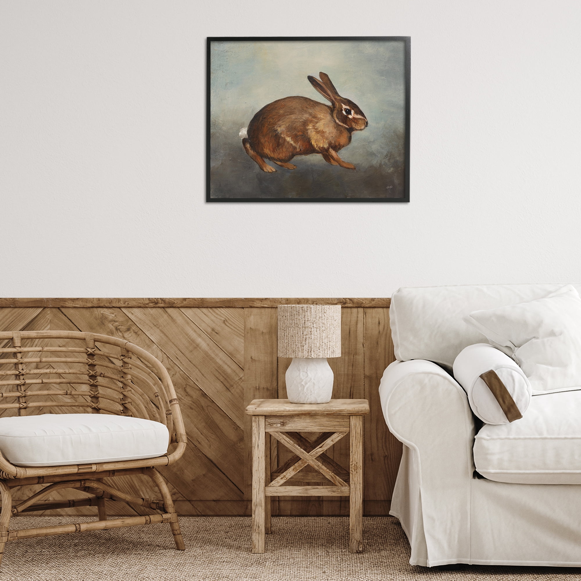 Stupell Industries Brown Rabbit on Grey Animals & Insects Painting Black Framed Art Print Wall Art, 30 x 24