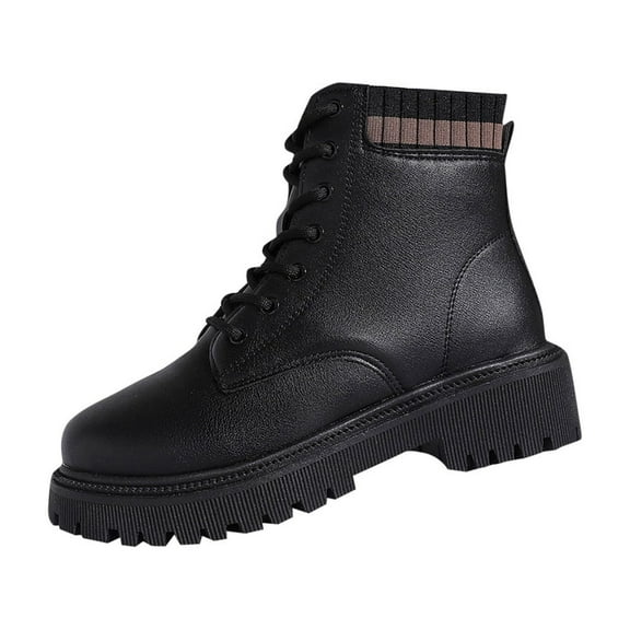 KEGIRLOM Women's Casual Versatile Cool Eye-Catching Front Lace-Up Round Toe Fall And Winter Style Comfortable Thick-Soled Height-Enhancing Thick-Heeled Short Boots Brown Size 7