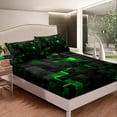 thumbnail image 2 of Erosebridal Black Green Fitted Sheet Queen Teen Geometric Check Grid Bed Sheets,Men Stereoscopic Abstract Square Bedding Set Neon Gradient Plaid Sheets 2 Pillow Cases, 2 of 4