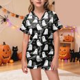 thumbnail image 5 of KPOPLK Tween Halloween Pjs Set Ghost Pumpkin Print Girls Silk Pjs Short Sleeve Button Down Nightwear with Shorts Set Tween 12-13 Years Little's Pajamas,Size 12-13 Years, 5 of 9