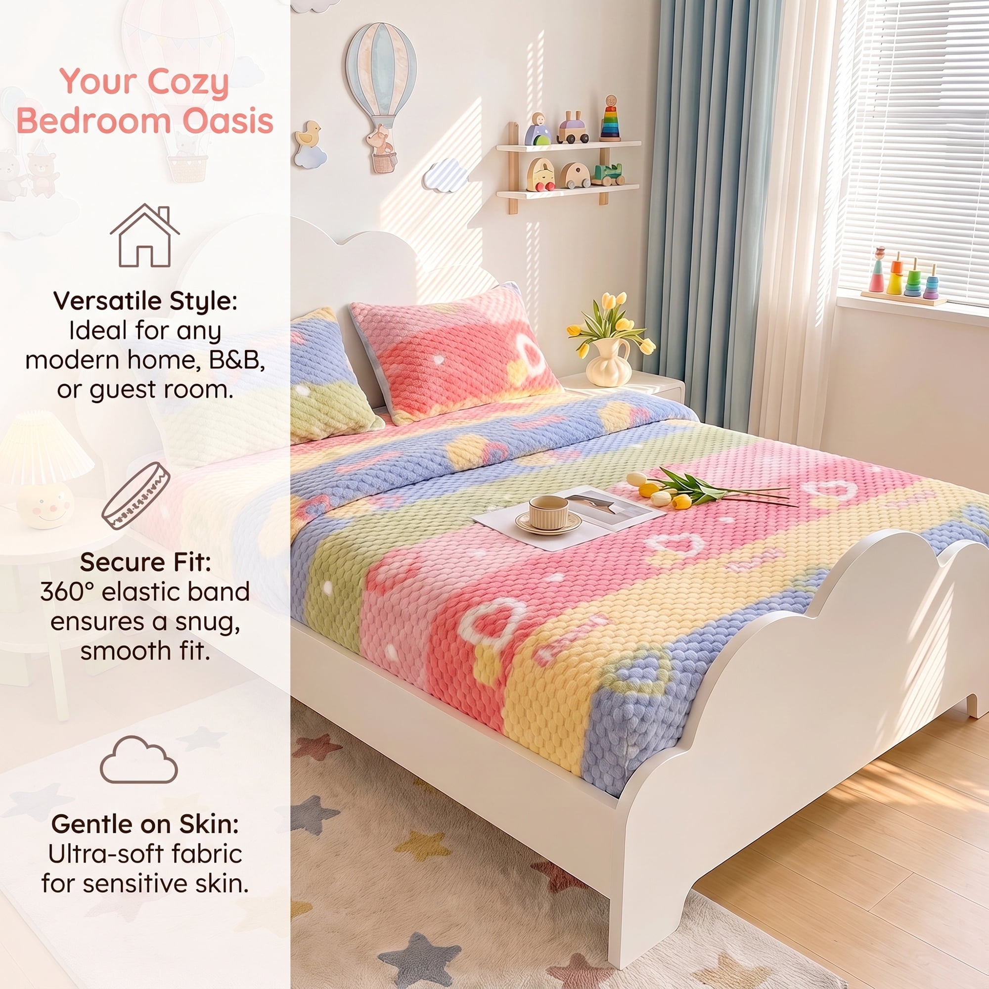 Unique Bargains Fitted Sheet Polyester Anti Wrinkle Soft Bedding 39.0"x74.8" Multicolor