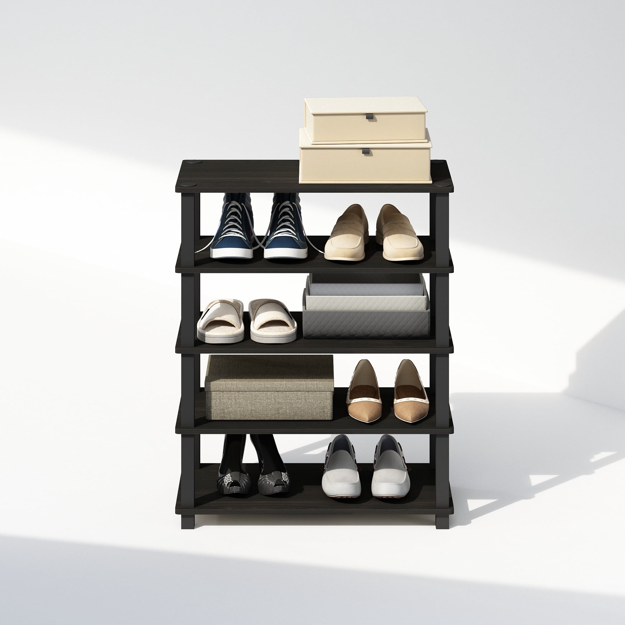 Furinno Turn-S-Tube 3-Tier Multipurpose Standing Shelves, Espresso/Black, Set of 2