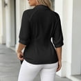 thumbnail image 5 of Timegard 3/4 Length Sleeve Womens Tops Lapel V Neck Dressy Casual Tops Tunic Tops Ruched Button down Shirts Tops(Black,XXXXXL), 5 of 7