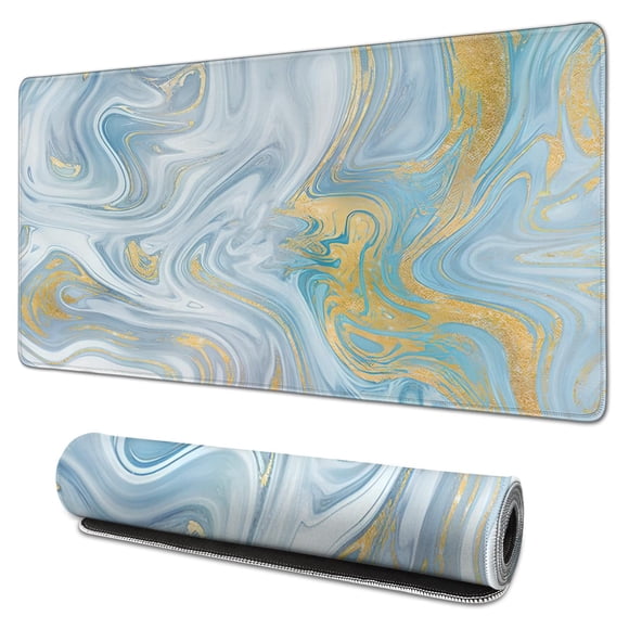 Gold and Blue Marble Lines mouse Padswaterproof,rubber+multispandexnon Slip Line Theme Gaming Mouse PadDesk Pad for Office Home Game 31.5x15.7inches