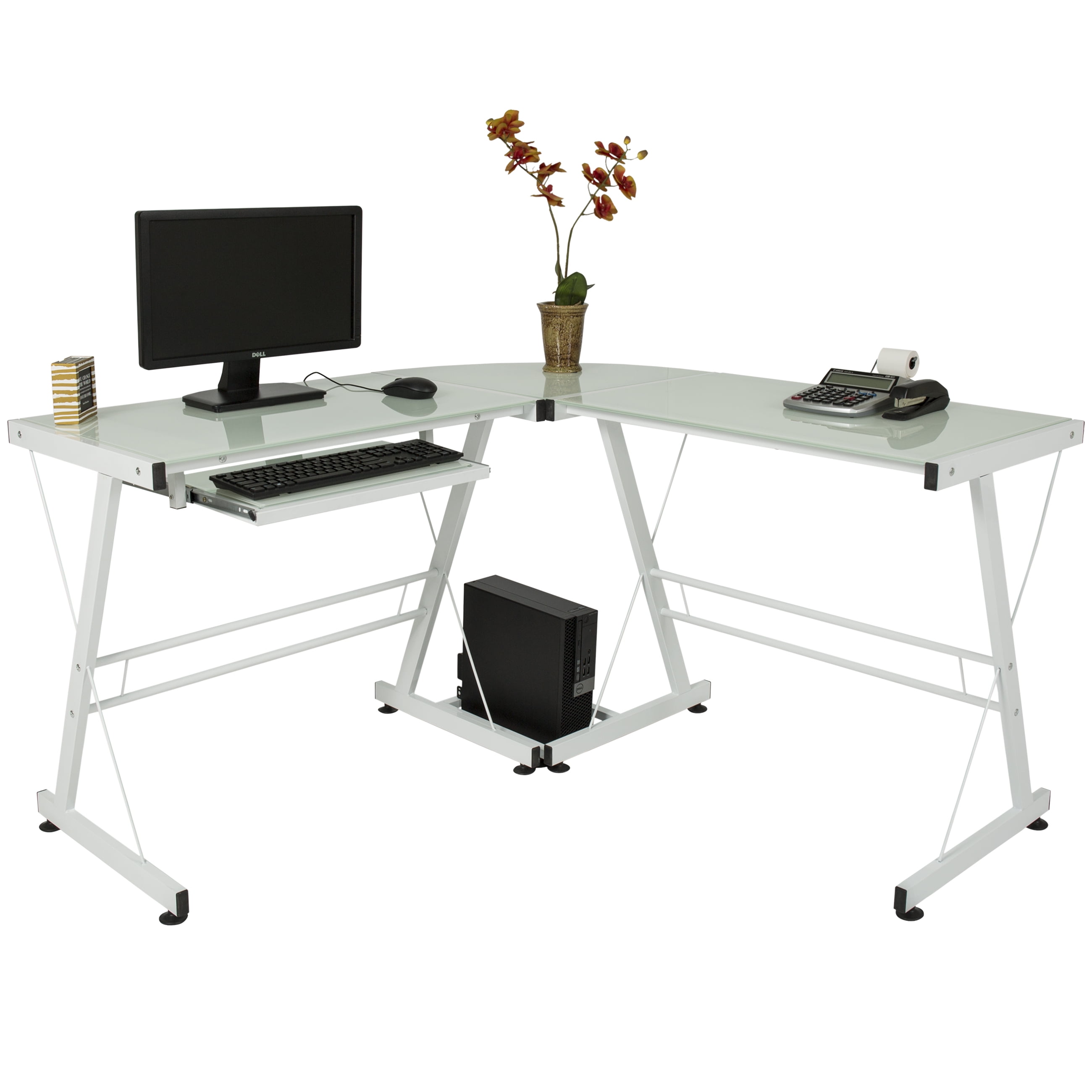 L Shape Computer Desk Pc Glass Laptop Table Workstation Corner Home L Shape Computer Desk Pc Glass Laptop Table Workstation Corner Home Office White Com