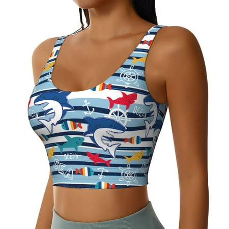 Picia Fish And Shark Sports Bra for Women Padded Strappy Sports Bras Medium Support Yoga Bra with Removable Cups Running Yoga Bra-Medium