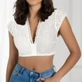 thumbnail image 1 of VgaVtl Blouses for Women Lace Summer Short Sleeve Womens Plus Size Tops Slim Ruffles Solid White Leisure Cropped Tops, 1 of 4