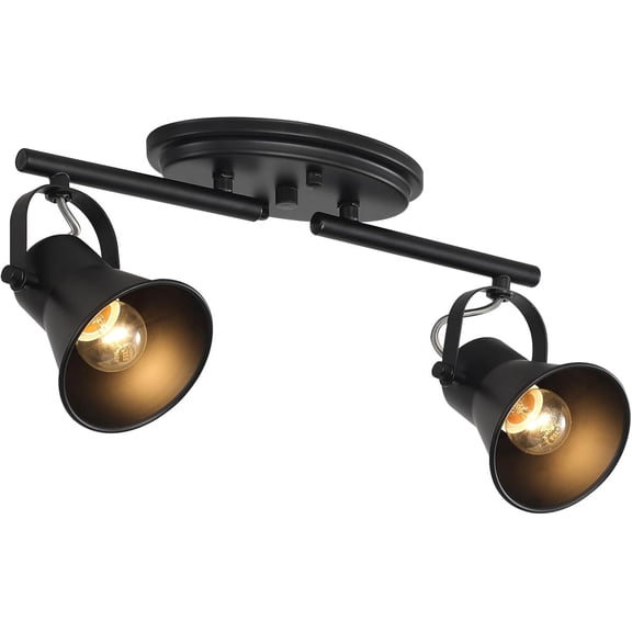KEESFU 2-Light Industrial Track Lighting Fixture, Black Flush Mount Ceiling Spot Light with Adjustable Heads for Kitchen Living Room Hallway Bathroom