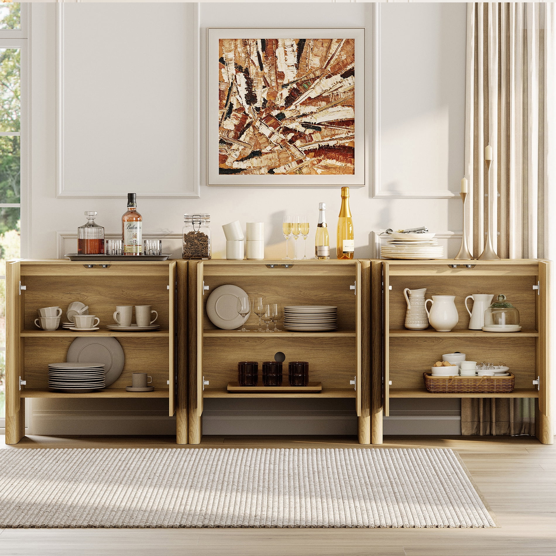 94.5-Inch 3-in-1 French Minimalist TV Stand for 105" TVs, 6-Door Media Console with Adjustable Shelves, Cable Management, Walnut