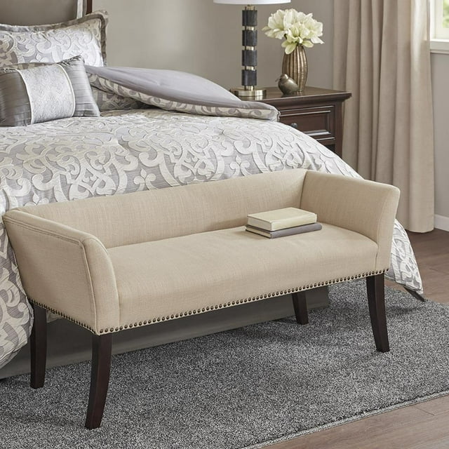 Madison Park Welburn Bedroom Solid Wood Polyester Fabric Seating Modern Style, Accent Bench Ottoman Cream