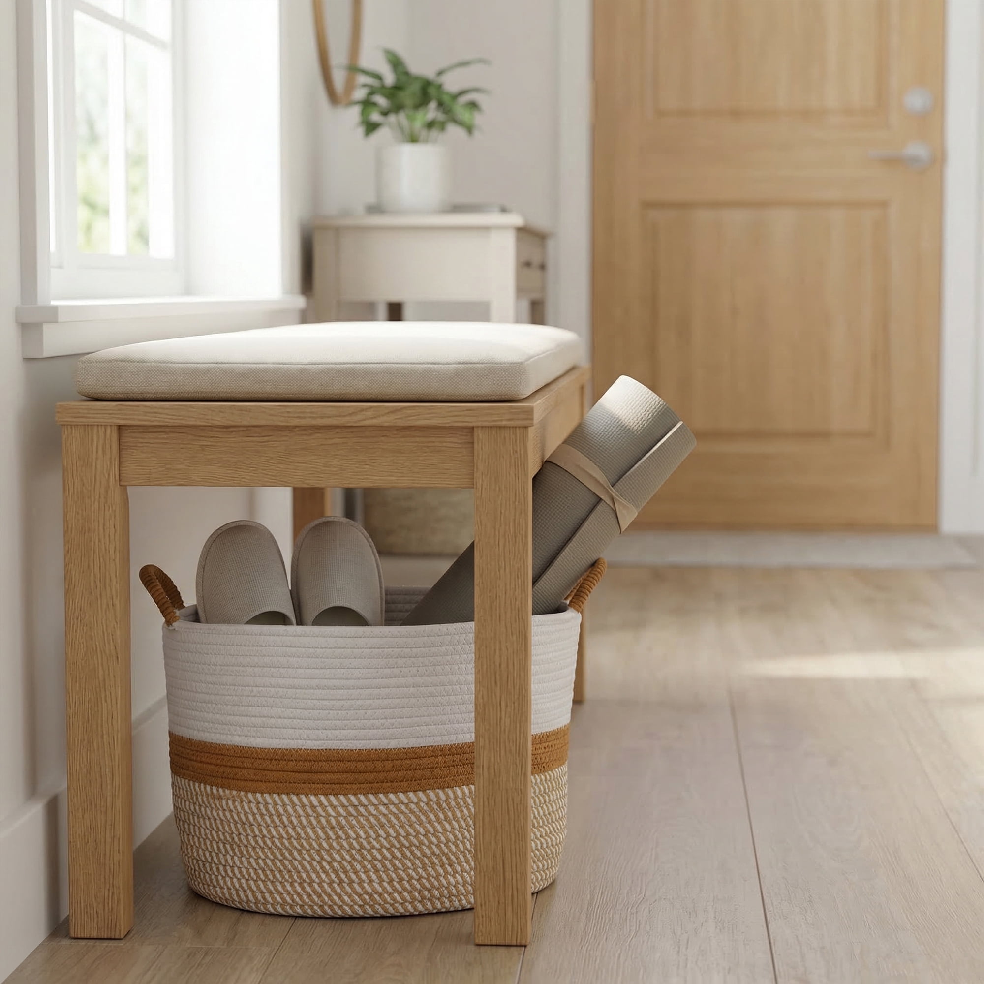 Unique Bargains Multiple Use Woven Storage Bin for Home White Coffee 13.8*13.8*10.6in