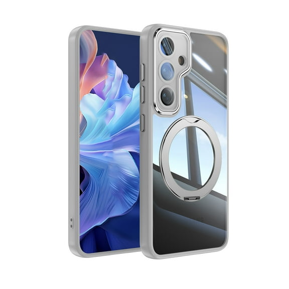 Decase Transparent Case for Samsung Galaxy S25,TPU PC,Built-in Rotatable Ring Kickstand,Clear Back Design Heavy Duty Drop Protection Shockproof Phone Case for Samsung Galaxy S25,Gray