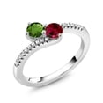 thumbnail image 2 of Gem Stone King 925 Sterling Silver Green Tourmaline and Red Created Ruby Bypass Ring for Women (0.74 Cttw, Gemstone October Birthstone, Round 4MM, Available in Size 5, 6, 7, 8, 9), 2 of 4