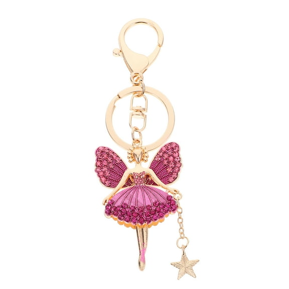 Raindrops Ballet Girl Shape Keychain Pink Zinc Alloy Rhinestone 1Pcs 4.8x1.6x0.6In
