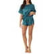 thumbnail image 2 of INSPIRAR CHIC Conjunto de Pijama de Satén para Mujeres, Camiseta de Manga Corta con Pantalones Cortos, Ropa de Dormir, Azul Lago, 2 of 6