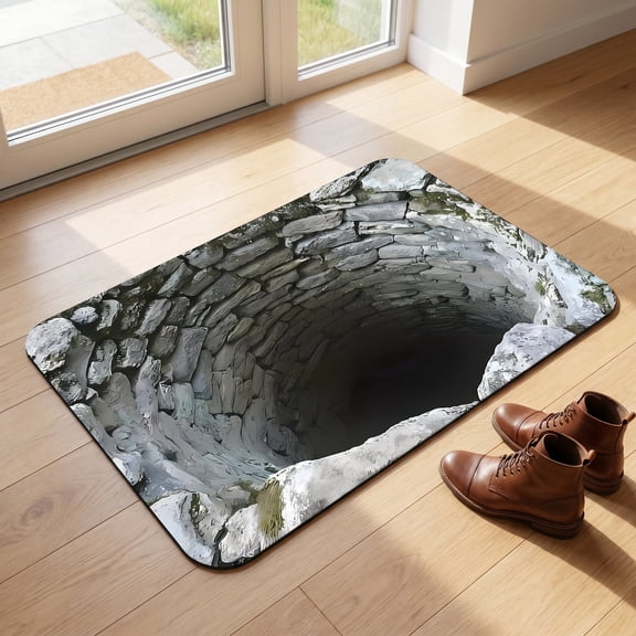 47in 3D Optical Illusion Hole in The Floor Rug Front Door Mat, Kids Playroom Floor Carpet Mat Non-Slip for Indoor Outdoor Entrance, Living Room, Office, Bedroom, Study, Terrace Porch,47*31in