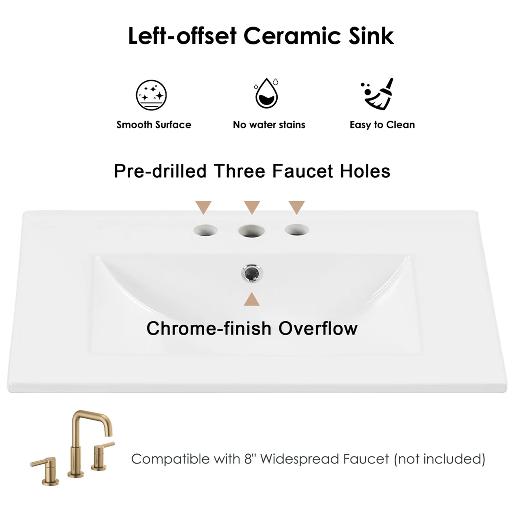 SogesPower 36" Bathroom Vanity with Ceramic Sink, Solid Wood Bathroom Makeup Cabinet with 2 Doors and 3 Drawers, Modern FreeStanding Single Basin Vanity Set for Bathroom, Black