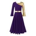 thumbnail image 5 of Yartina Girls Color Block Metallic Praise Dance Dress Long Sleeve Ballet Performance Dress Liturgical Purple 12, 5 of 7