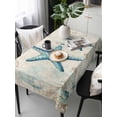 thumbnail image 2 of Teal Starfish Coastal Rectangle Tablecloth, Vintage Summer Beach Nautical Waterproof & StainResistant Tablecloth, Washable Oil-proof Table Cover for Dining/Party/Wedding/Camping/Buffet 54x108 In, 2 of 9