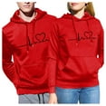 thumbnail image 2 of Floleo Clearance Fall Clothes For Women Men's And Women's Valentine's Day Heart Print Loose Pullover Hooded Sweatshirt Red, 2 of 9