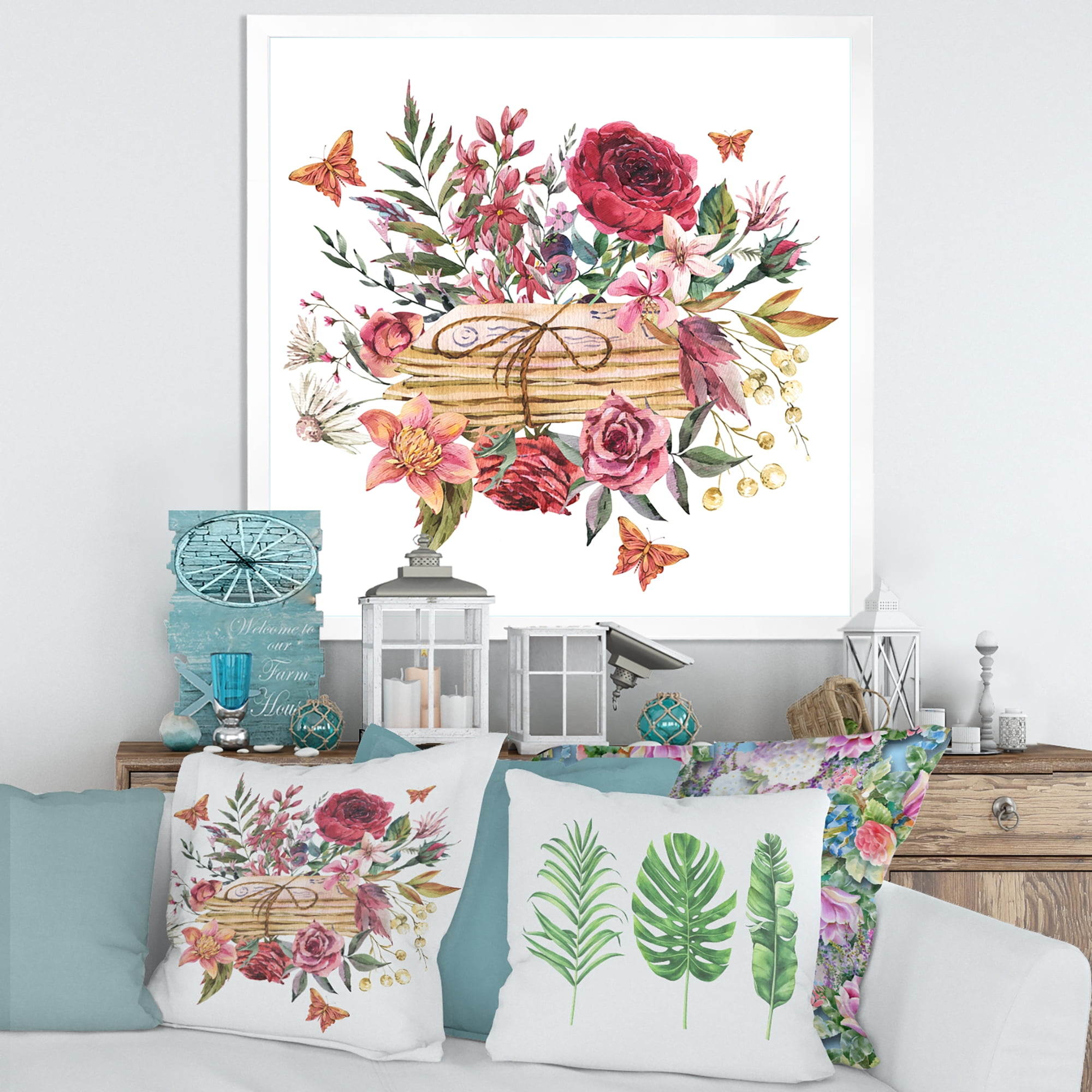 Designart 'Wildflowers With Vintage Old Letters' Farmhouse Framed Art Print