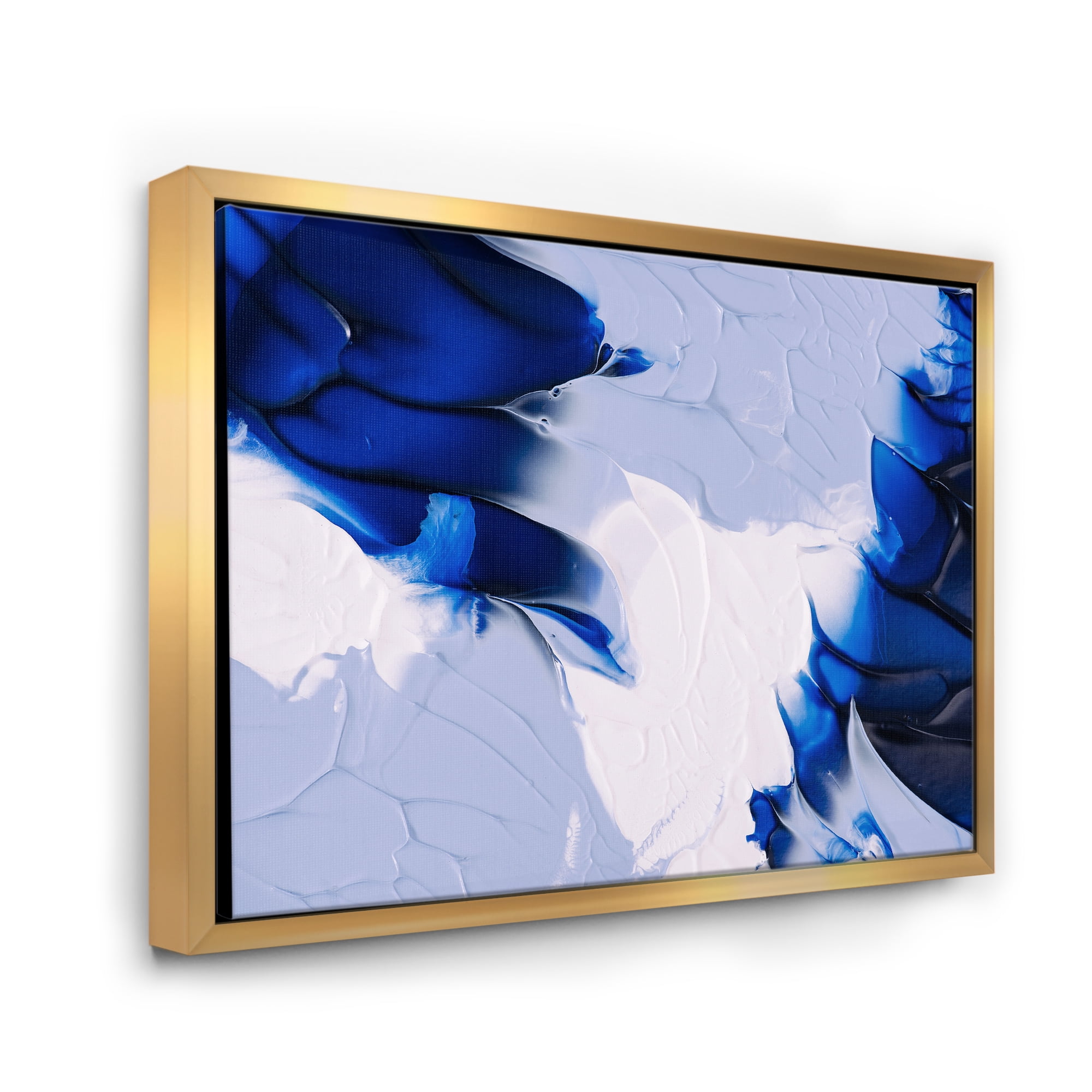 Designart 'Abstract White and Blue Grey Waves' Modern Framed Canvas Wall Art Print