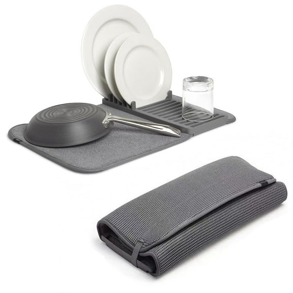 UHIAGREE Dish Drying Mat for Kitchen Counter, 17"x23.3" Microfiber Dish Drying Pad(Grey)