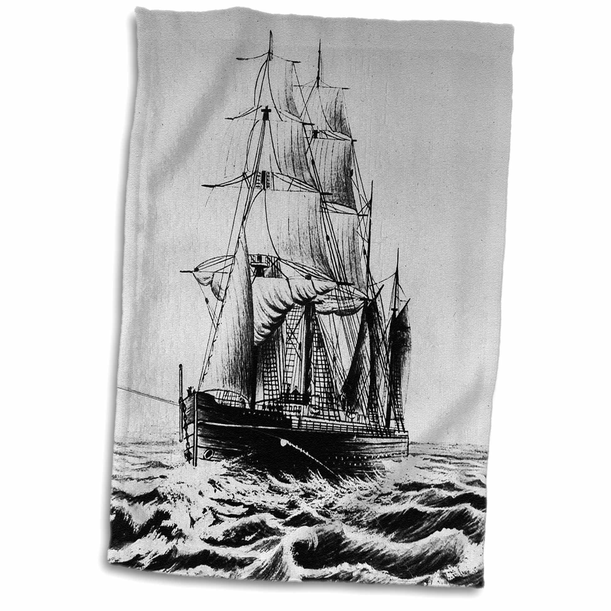 3D Rose Victorian Anchored Magic Lantern Maritime Tall Sailing Ship No 1 Hand Towel 15 x 22