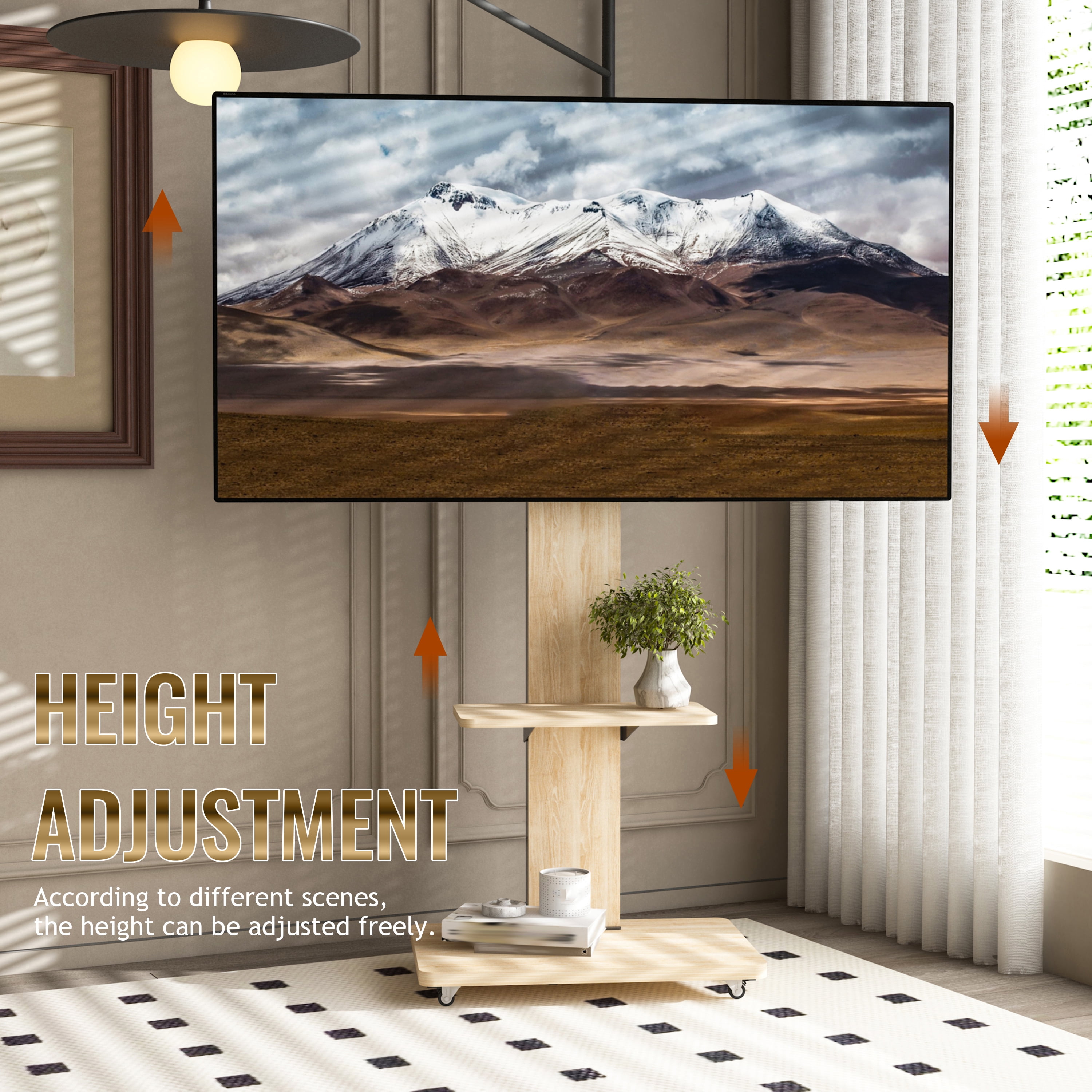 Homy Casa Mobile TV Stand for 32-75 Inch TVs with Wheels Adjustable Height Swivel Mount with Storage Shelf