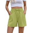 thumbnail image 2 of Beach Shorts Women Only Moment Womens Shorts Cotton and Linen Soft High Waist Shorts for Home,Summer with Pockets, Travel and Beach Vacation Green,L, 2 of 7