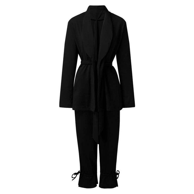 LBECLEY Women's Dressy Pant Suits Womens Casual Light Weight Thin Jacket  Slim Coat and Trousers Long Sleeve Office Business Coats Jacket Suit  Chiffon Pants Suits for Women Black L 