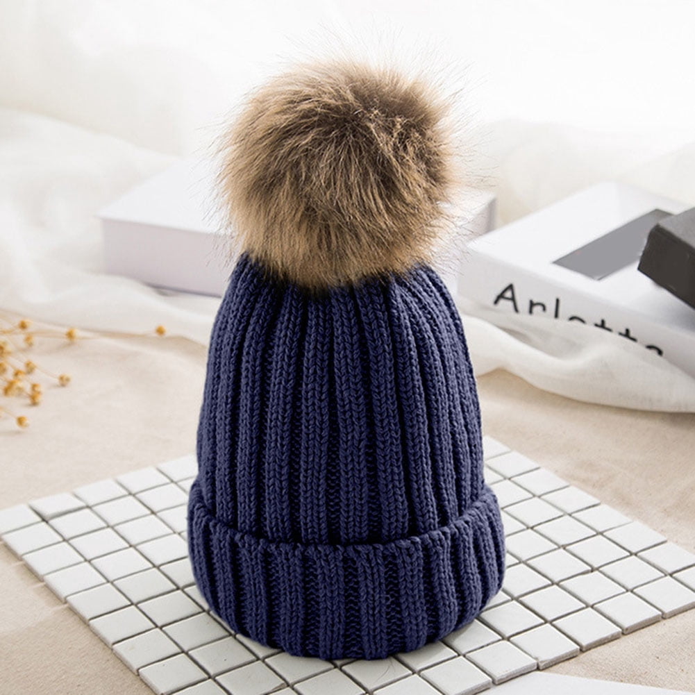 ZTGD Women Winter Solid Color Pompom Knitted Beanie Hat Thick Warm